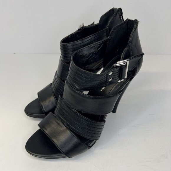 BCBGeneration Shoes - BCBGeneration Strappy Stiletto Black Leather Heels Womens Size 6.5B Shoes
